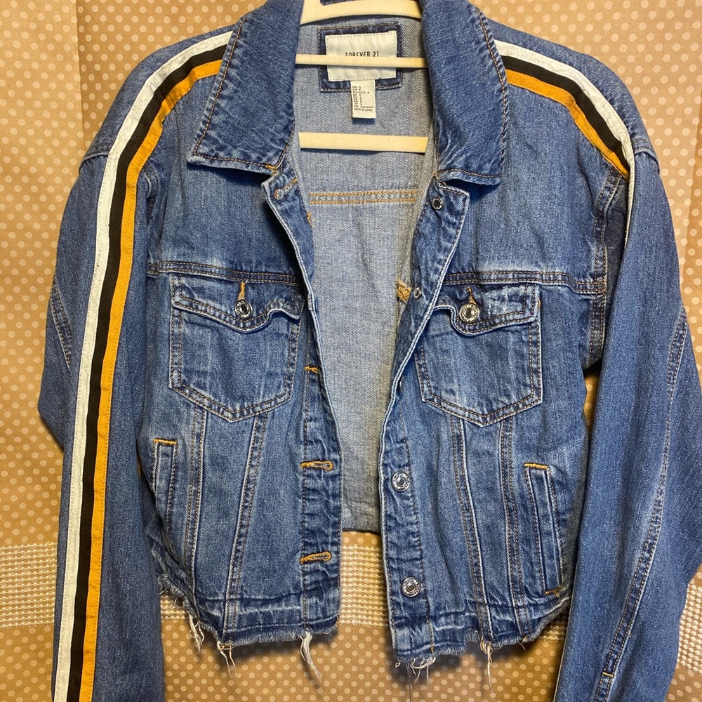 Forever 21 Denim Arm Striped Jacket